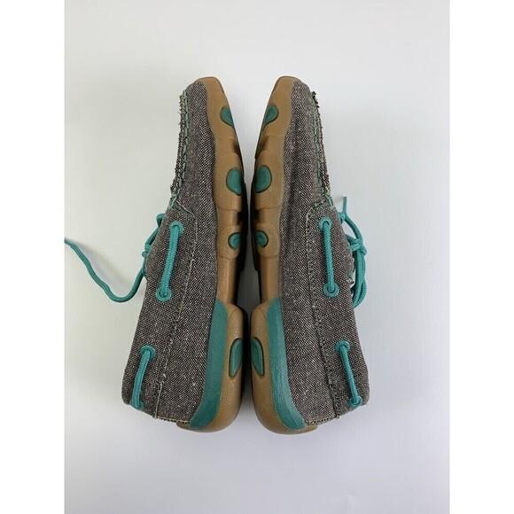 Twisted X Eco Boat Shoe Driving Mocs Brown Canvas Teal Lace Up Comfort Womens 6 - Picture 9 of 11
